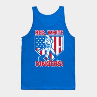 Red White and Dingers USA American Flag Baseball Hitter Funny Baseball Saying Tank Top